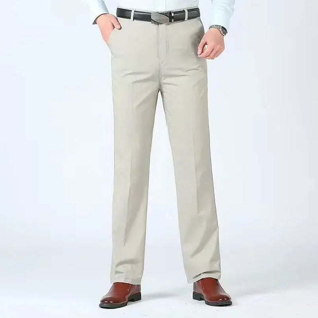 Summer Thin Autumn Thick Men's 100% Cotton Straight Suit Pants Loose Trousers Business Solid Khaki Casual Brand Clothes KOACUS -   | Stylish & Elegant Fashion by Voldri