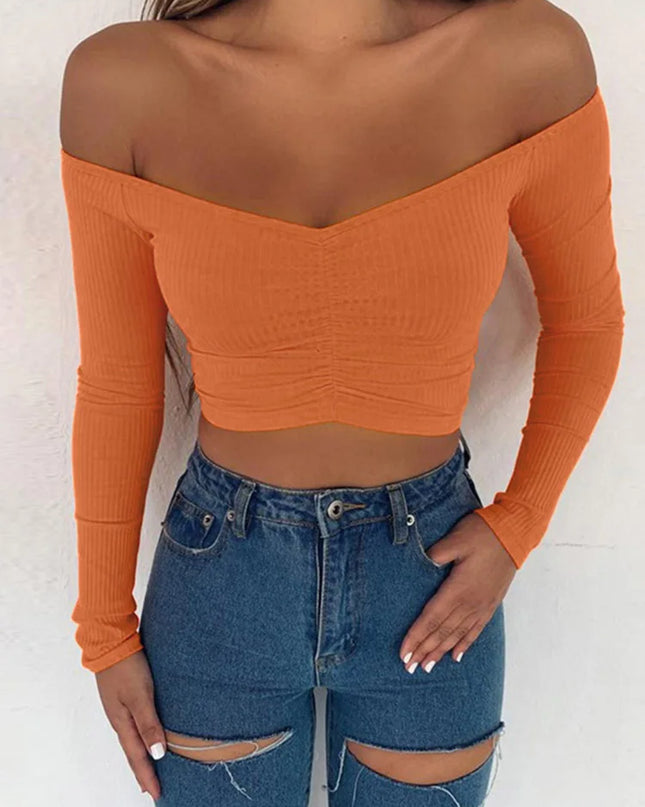 Off shoulder solid color T-shirt