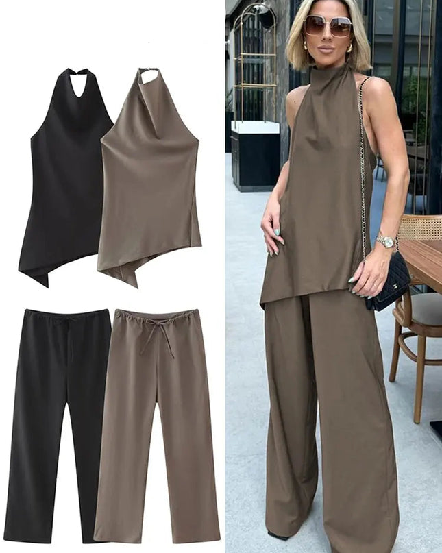 Asymmetric Tank Top + Drawstring Trousers