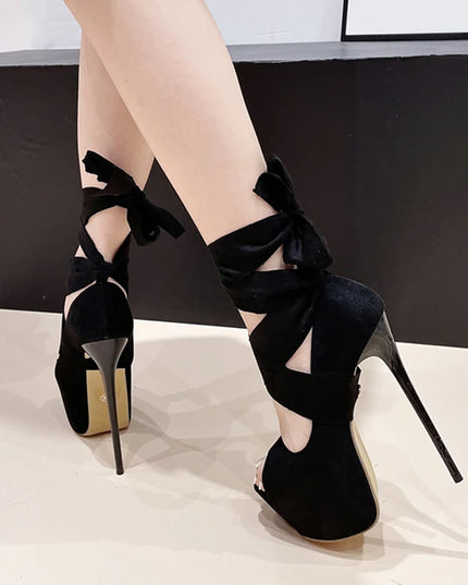 Black High Heels Stiletto Sandals - VOLDRI