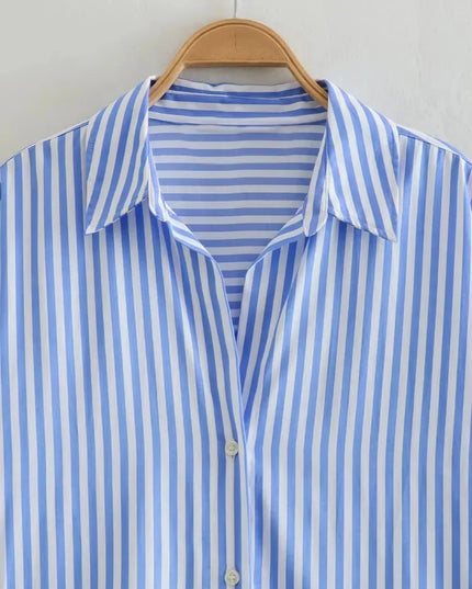 Casual Striped Print V-Neck Shirts - VOLDRI