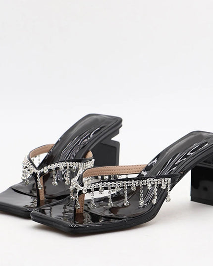 Crystal Fringe V-Strap Sandals - VOLDRI