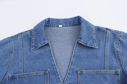 Casual Denim V-Neck Shirts - VOLDRI