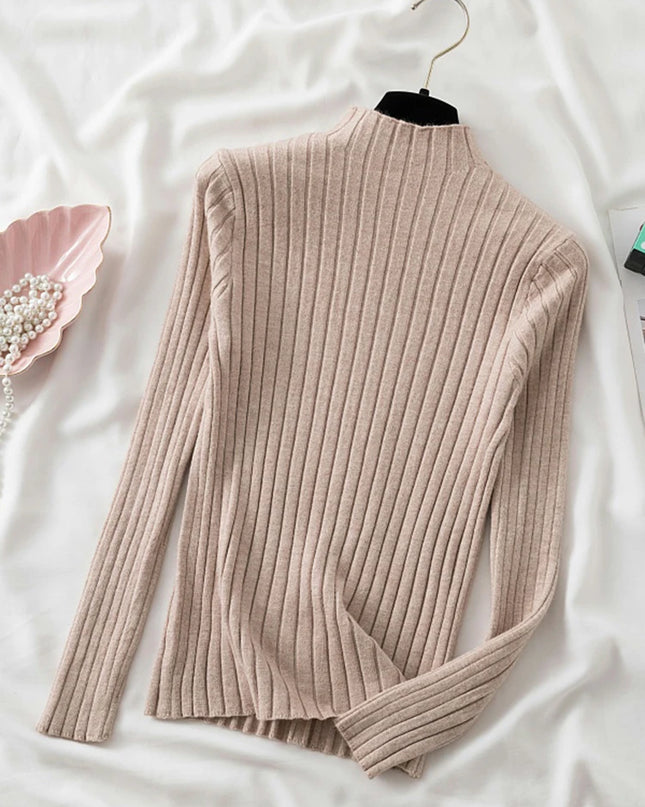 Ribbed Sweater Turtleneck Tops - VOLDRI