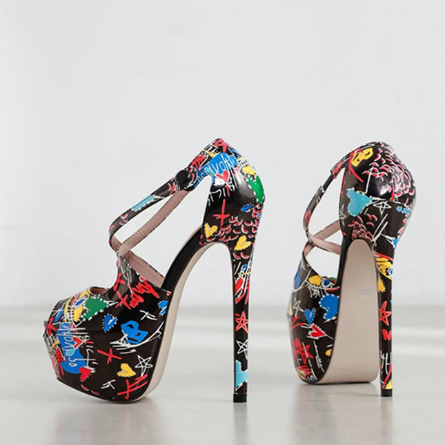 Hand-Painted Leather Platform Pumps Shoes - VOLDRI