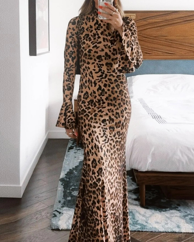 Leopard Print  Bodycon Long Dress - VOLDRI