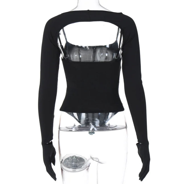 2 Piece Set Long Sleeve Corset Top - VOLDRI