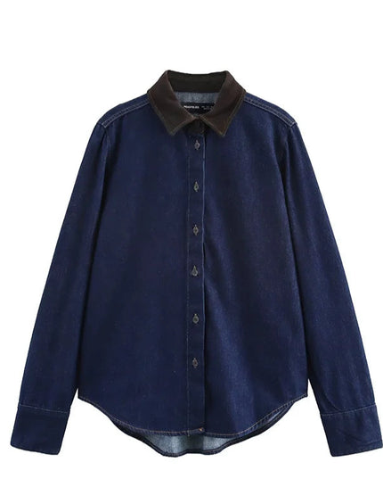 Denim Spliced Shirt - VOLDRI