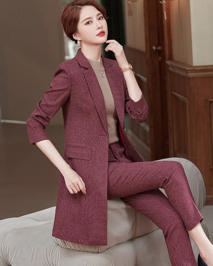 2 Piece Set Plaid Blazer And Trousers - VOLDRI