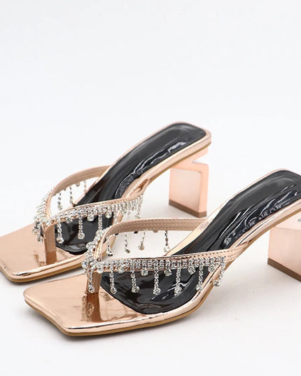 Crystal Fringe V-Strap Sandals - VOLDRI