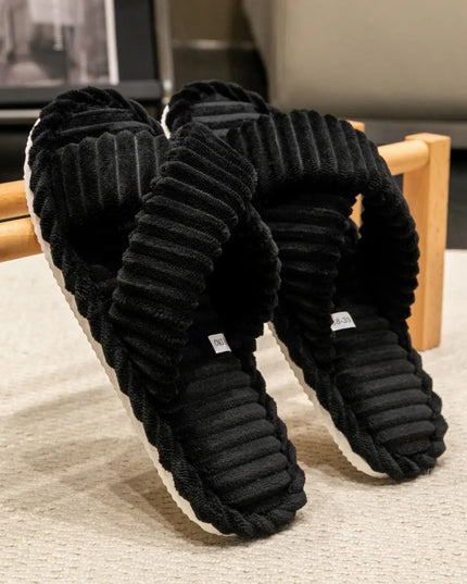 Corduroy Cross Plush Slippers