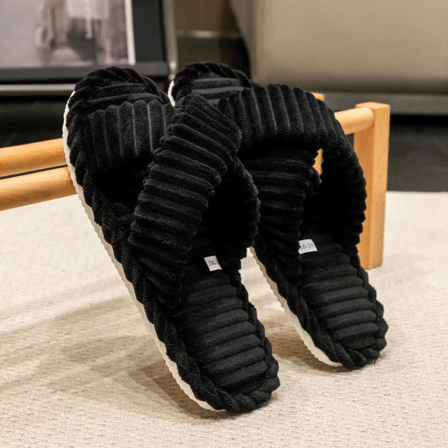 Corduroy Cross Plush Slippers