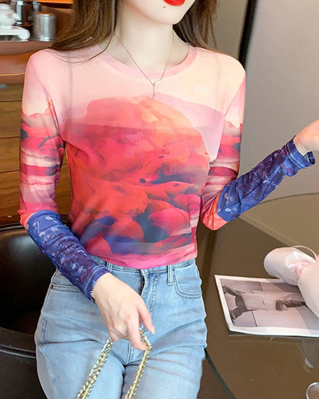 Artistic Printing Gauze Blouses - VOLDRI