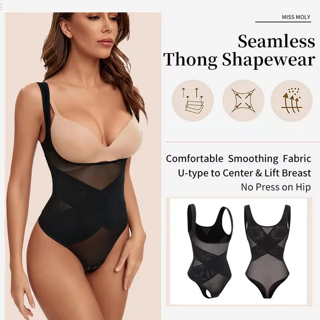 2pcs Mesh Thongs Bodysuit Shapewear - VOLDRI