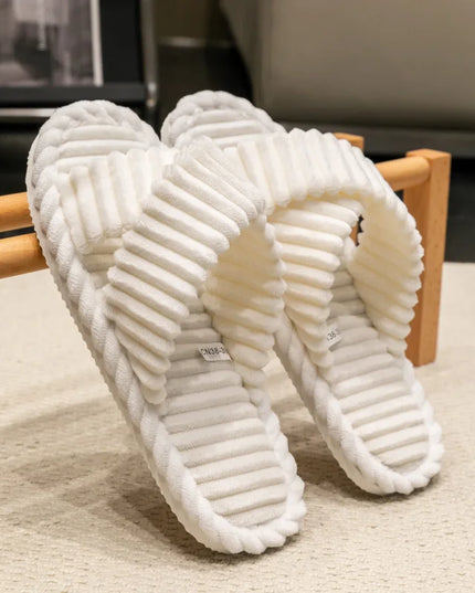 Corduroy Cross Plush Slippers