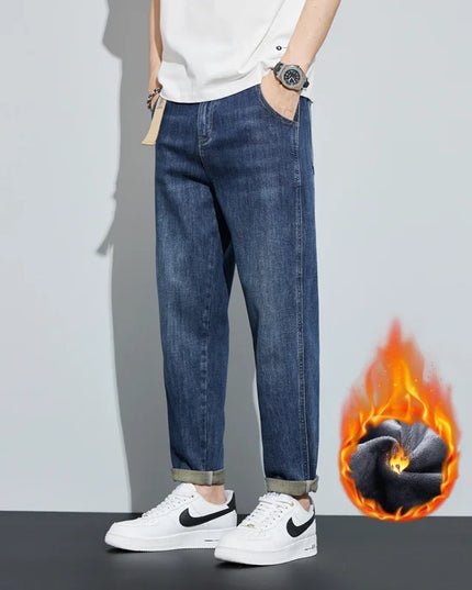 Voldri Men's Winter Fleece Jeans - Loose Fit & Straight Leg Design