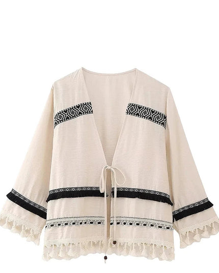 Embroidery Tassel Loose Shirts - VOLDRI