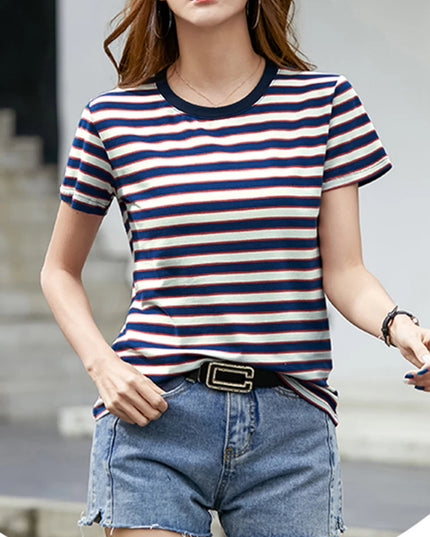 Casual Striped Cotton T Shirt - VOLDRI