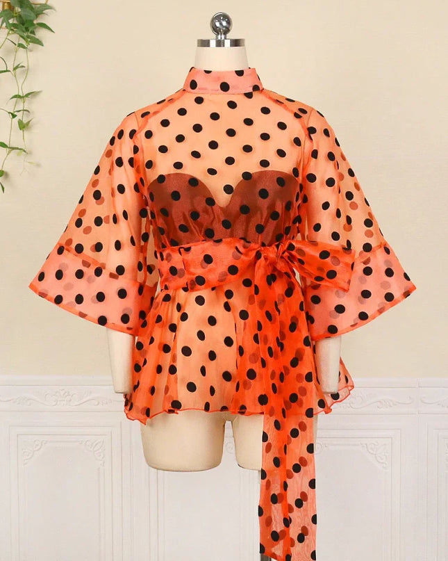 Polka Dot Peplum Tops - VOLDRI