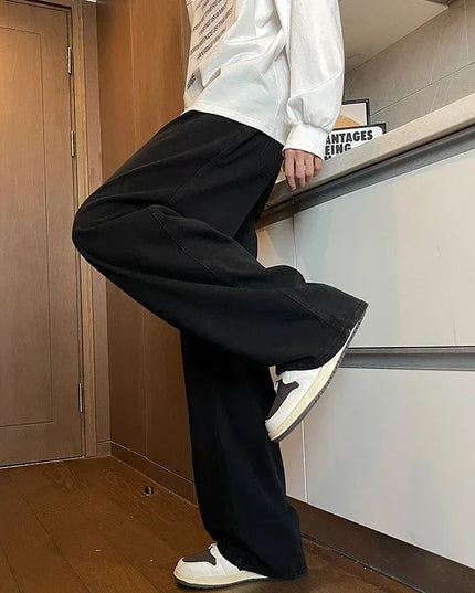 Men's Black Jeans, Classic Solid Color Loose Casual Pants, Fashionable and Versatile Baggy Straight Wide Leg Pants Gray Blue -   | Stylish & Elegant Fashion by Voldri