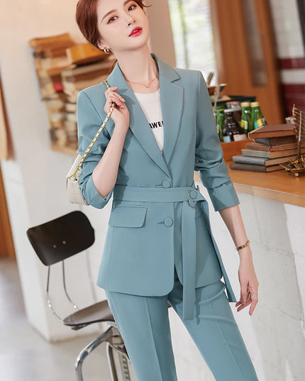 Pant Suit With Sashes Blazer Wear - VOLDRI