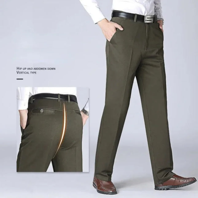 Men's Office Business 100% Cotton Pants Summer Thin & Autumn Thick High Waist Straight Loose Solid Bland Suit Slacks KOACUS -   | Stylish & Elegant Fashion by Voldri