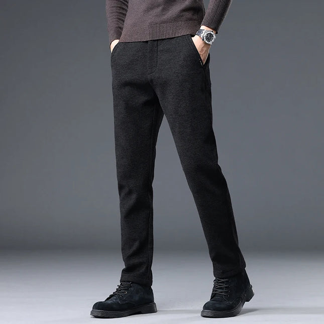Autumn and Winter New Chenille Fabric Men's Thick Business Casual Pants Fashion Loose Straight Trousers Black Gray Camel -   | Stylish & Elegant Fashion by Voldri