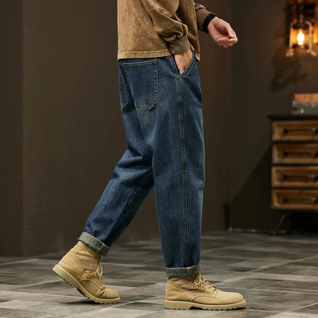 Men's 95% Cotton Jeans High Quality Loose Harem Pants Fashion Baggy Casual Outdoor Work Denim Pants Brand Men's Clothing -   | Stylish & Elegant Fashion by Voldri
