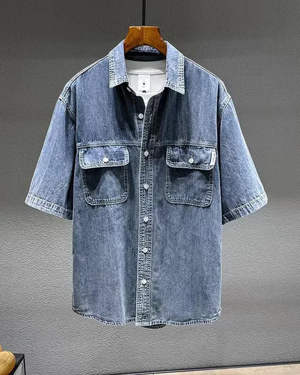 Voldri Men's Loose Denim Shirt - Casual Retro Style 7XL 8XL