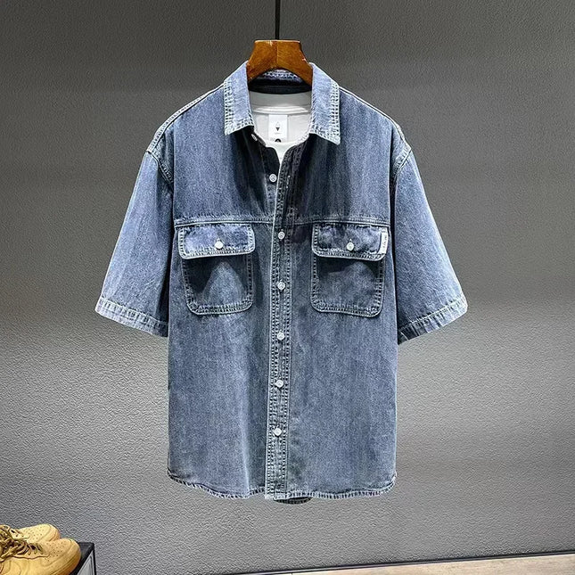 Voldri Men's Loose Denim Shirt - Casual Retro Style 7XL 8XL -   | Stylish & Elegant Fashion by Voldri