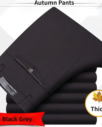 Men's Autumn Thick Summer Thin Casual Pants Straight Formal Long Trouser Adult Solid Color Flat Design Suit Pant Business KOACUS -   | Stylish & Elegant Fashion by Voldri