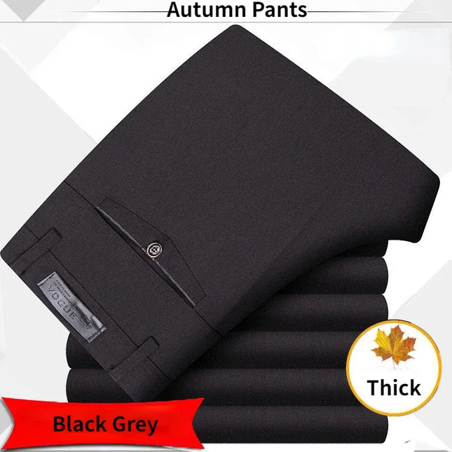 Men's Autumn Thick Summer Thin Casual Pants Straight Formal Long Trouser Adult Solid Color Flat Design Suit Pant Business KOACUS -   | Stylish & Elegant Fashion by Voldri
