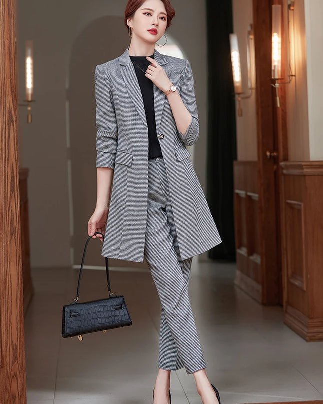 2 Piece Set Plaid Blazer And Trousers - VOLDRI