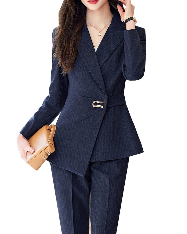 Striped Jacket Blazer and Trouser 2 Piece Set - VOLDRI