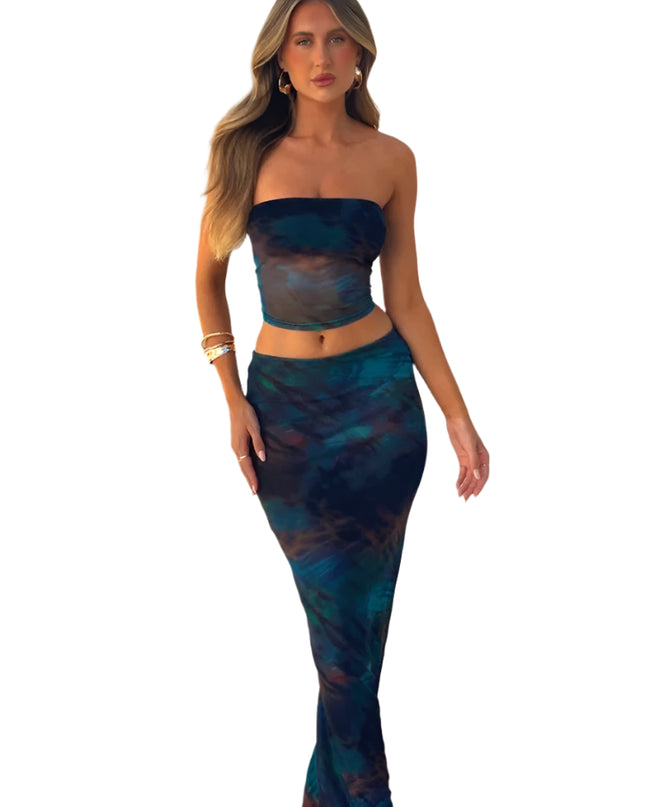 Wrap Crop Tops+High Waist Long Skirts - VOLDRI