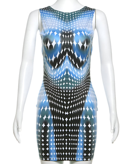 Contrast Colors Print Mini Dress - VOLDRI