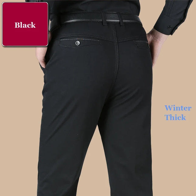 New Arrival Men's 100% Cotton Summer Autumn Casual Pants Fashion Solid Black Khaki Gentle Thicken Trousers Brand Smart Suit Pant -   | Stylish & Elegant Fashion by Voldri