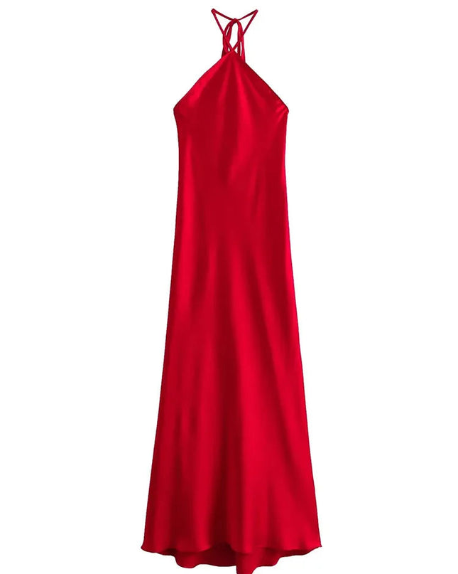 Halter Satin  Midi Dress