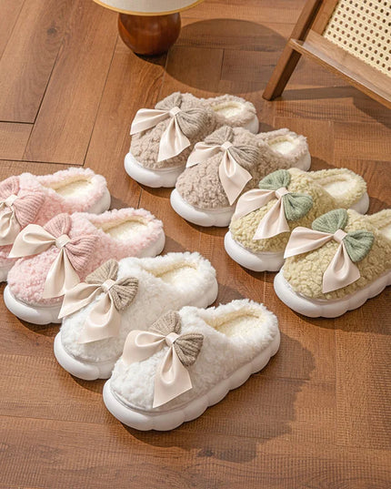 Fur Bow Plush Slippers