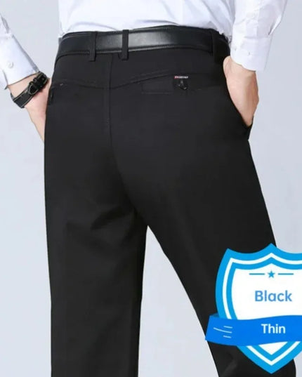 Men's Office Business 100% Cotton Pants Summer Thin & Autumn Thick High Waist Straight Loose Solid Bland Suit Slacks KOACUS