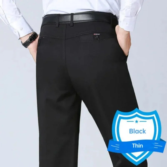 Men's Office Business 100% Cotton Pants Summer Thin & Autumn Thick High Waist Straight Loose Solid Bland Suit Slacks KOACUS -   | Stylish & Elegant Fashion by Voldri