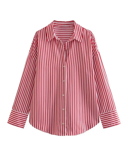 Casual Striped Print V-Neck Shirts - VOLDRI