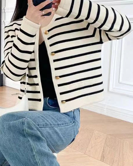 Striped Long Sleeve  Sweater - VOLDRI