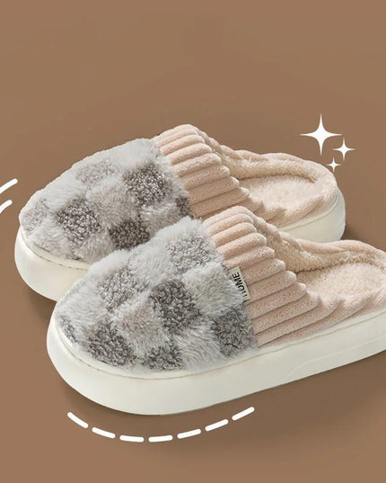 Slide Plaid Fluffy Slippers