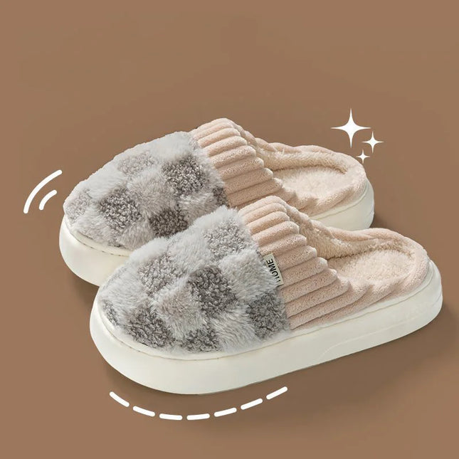 Slide Plaid Fluffy Slippers