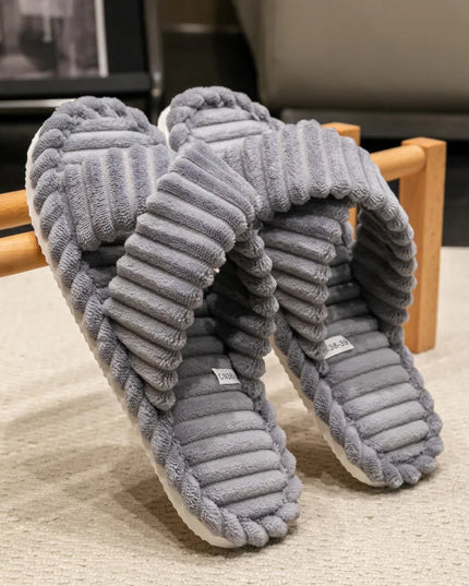 Corduroy Cross Plush Slippers