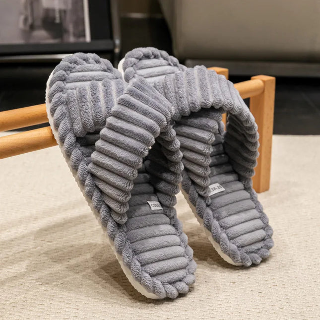 Corduroy Cross Plush Slippers