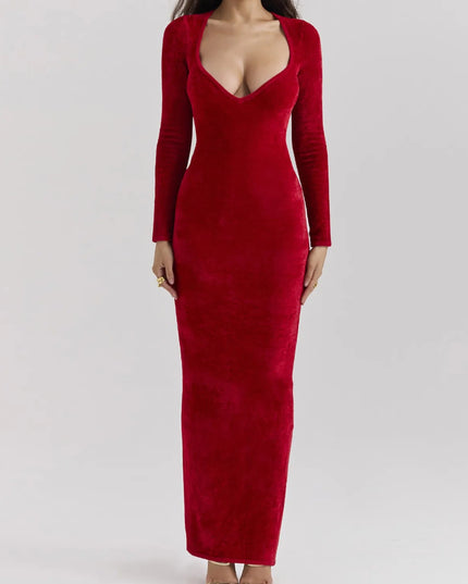 Velvet Bodycon Long Dress - VOLDRI