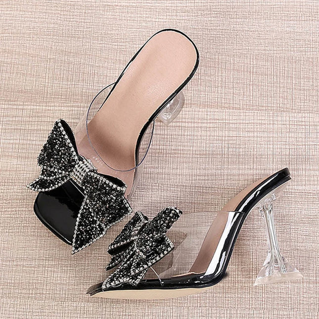 Silver Crystal Bowknot High Heels - VOLDRI