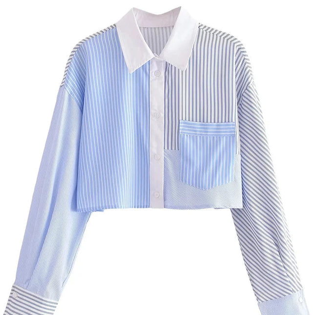 Stripe Casual Long Sleeve Blouse - VOLDRI